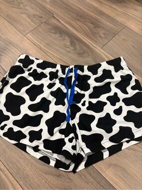 Cow Print Pajama Shorts with Blue Drawstring